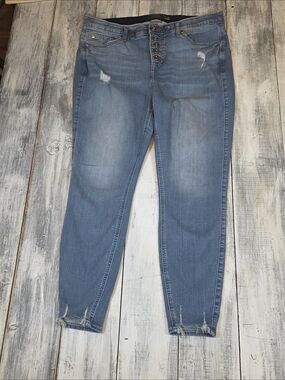 torrid Light Blue Distressed Ankle Jeans with Button Fly Bombshell Skinny sz 16R